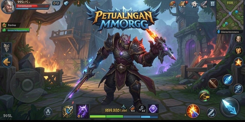 Screenshot utama 99SL menunjukkan aksi pertarungan seru dalam MMORPG.