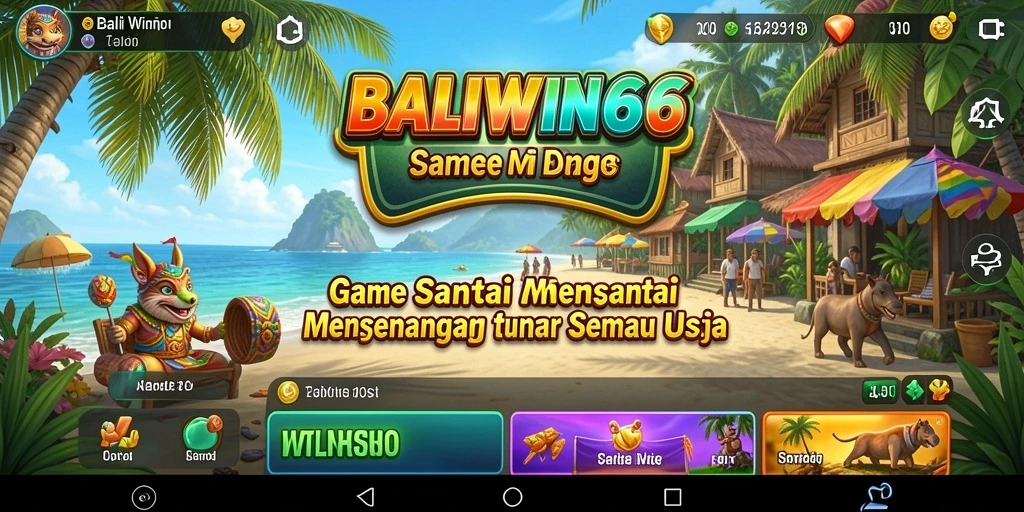 Tampilan utama gameplay BALIWIN66 dengan karakter lucu.