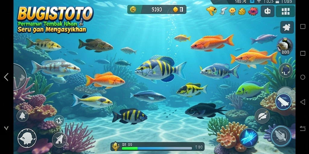 Screenshot gameplay BUGISTOTO menampilkan serunya menembak ikan.