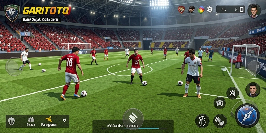 Tampilan gameplay GARITOTO yang seru dengan aksi sepak bola yang memukau.