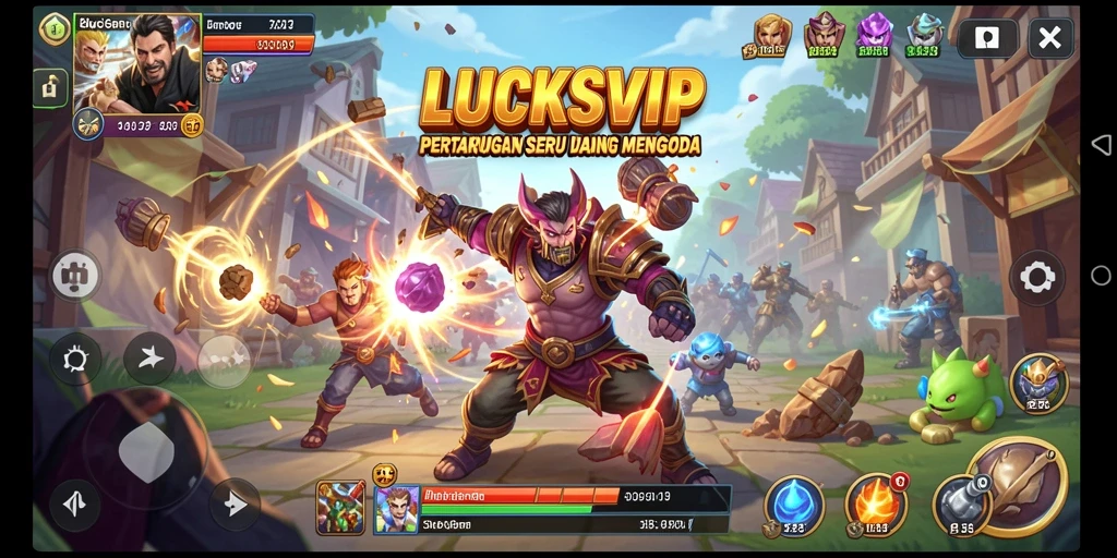 Tampilan aksi menegangkan dalam LUCKSVIP dengan karakter beragam.