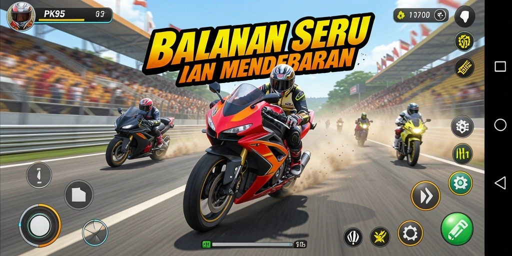 Tampilan gameplay seru dari balapan motor di PK95.
