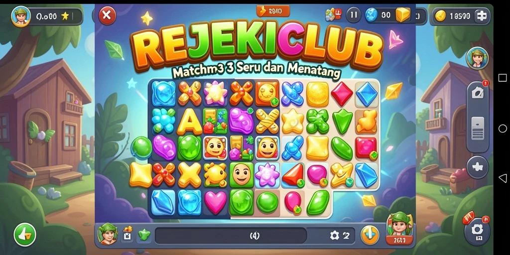 Tangkapan layar menunjukkan keseruan gameplay Match-3 di REJEKICLUB.