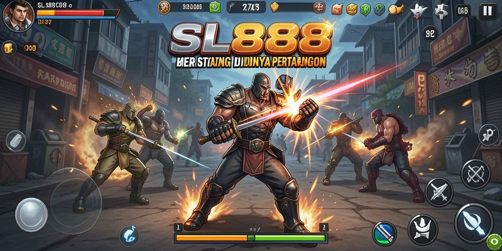 Screenshot utama SL888 menampilkan aksi pertempuran strategis yang mendebarkan.
