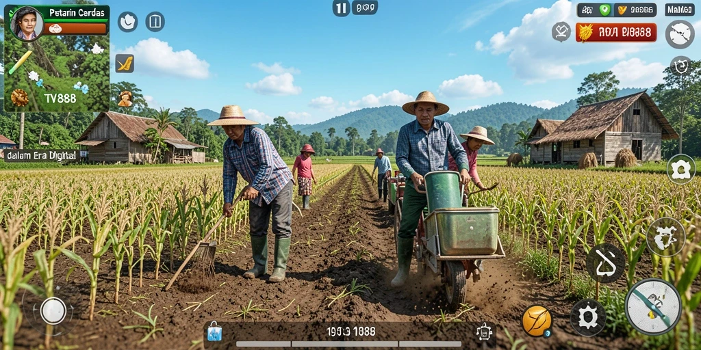 Screenshot gameplay TV888 menunjukkan aktivitas bertani yang menarik dan menyenangkan.