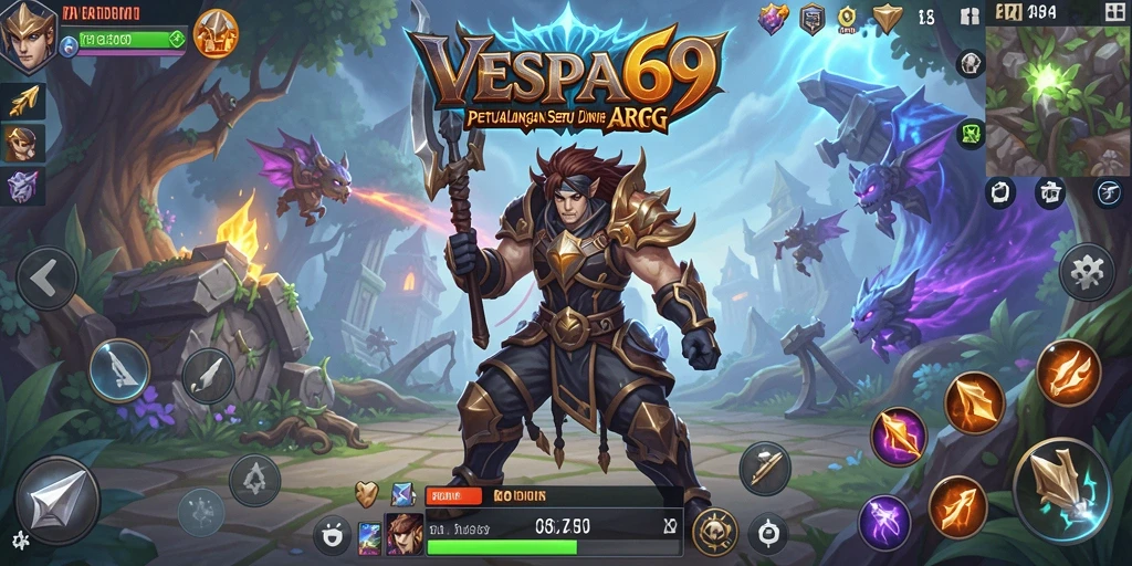 Tangkapan layar permainan VESPA69 menunjukkan aksi ARPG yang intens.